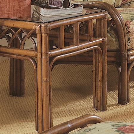 Coastal Rattan End Table with Glass Top