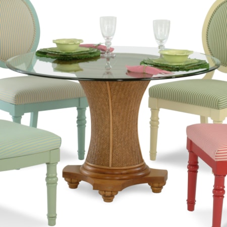Tropical Round Glass Table with Wicker Pedestal