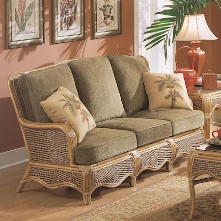 Tropical Rattan Three Seater Sofa with Serpentine Mouldings