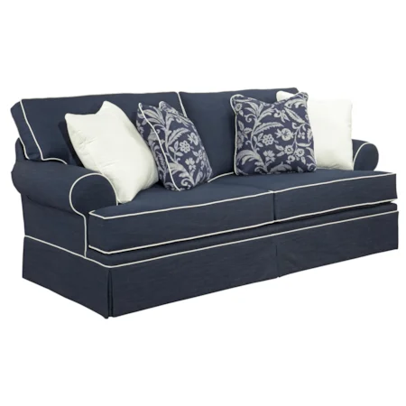 Casual Style Sofa with Rolled Arms and Skirt Covered Base