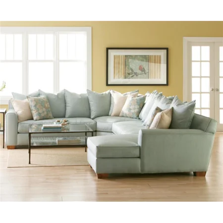 Casual 4 Piece Stationary Sectional Group with 3 Accent Pillows