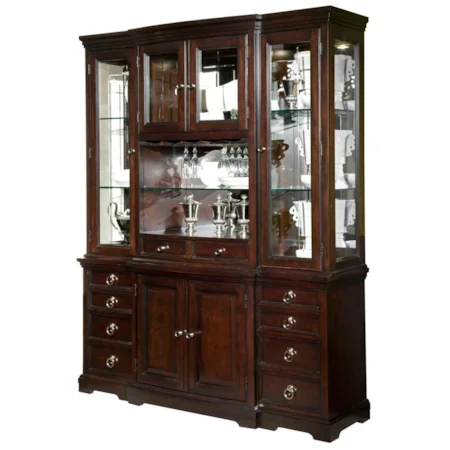 China Cabinet with Multiple Drawers and Shelves