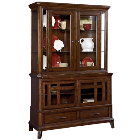 China Cabinet with 4 Doors and Lighted Hutch