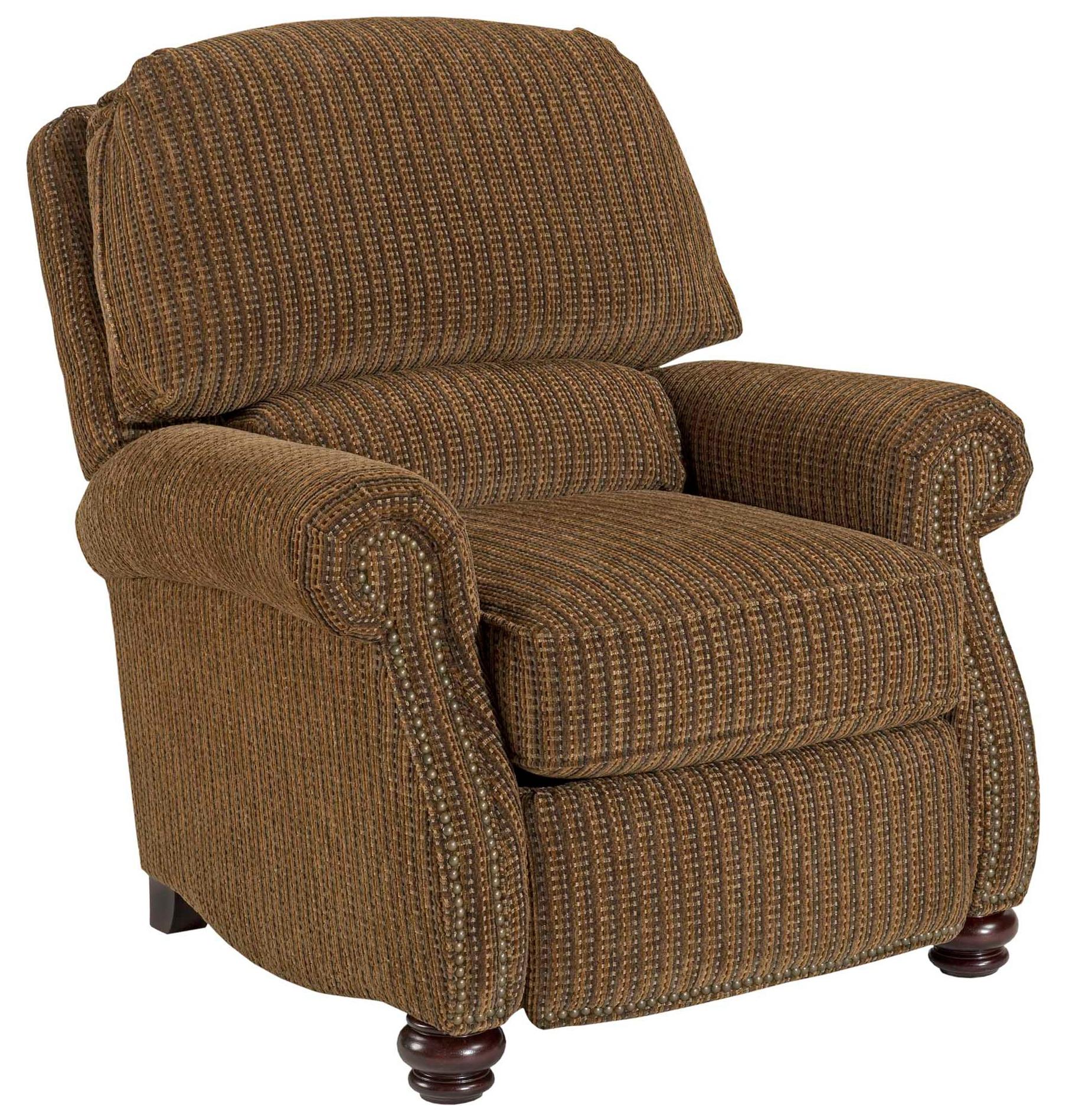 Broyhill Furniture Laramie Recliner with Turned Wood Feet and Nail Head