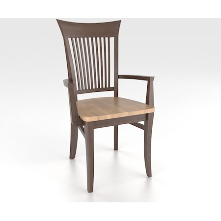 Customizable Slat Back Arm Chair with Wood Seat