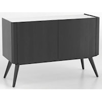 Contemporary 2-Door Buffet with Tall Legs and Frosted Glass Top