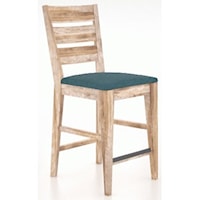 Industrial Ladder-Back Stool with Upholstered Seat