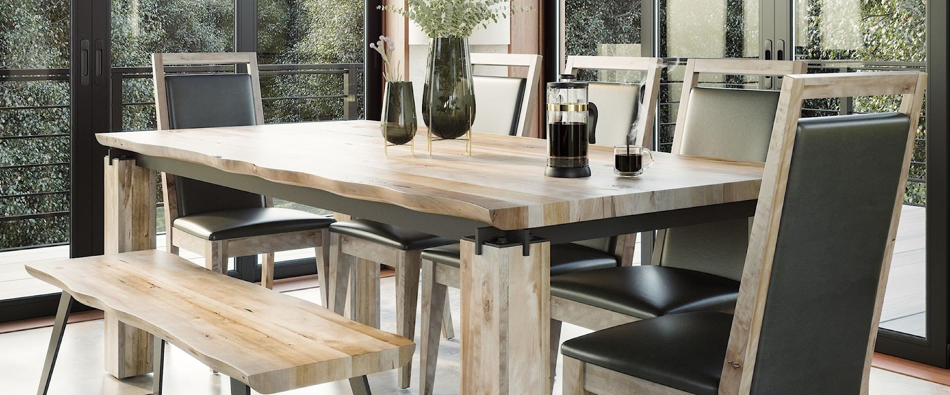 Customizable Live Edge Dining Table Set With Bench