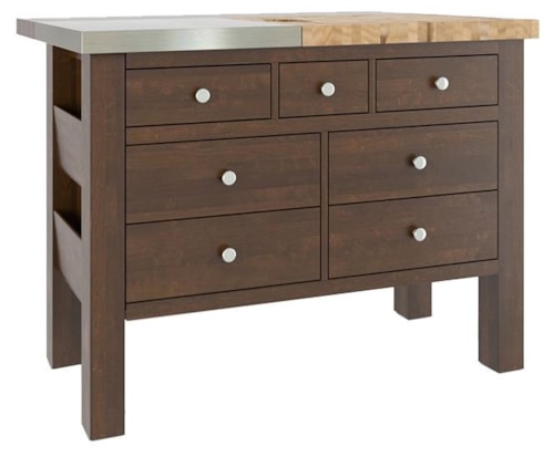 Transitional Customizable Kitchen Island with Stainless Steel Top and Drop Leaf