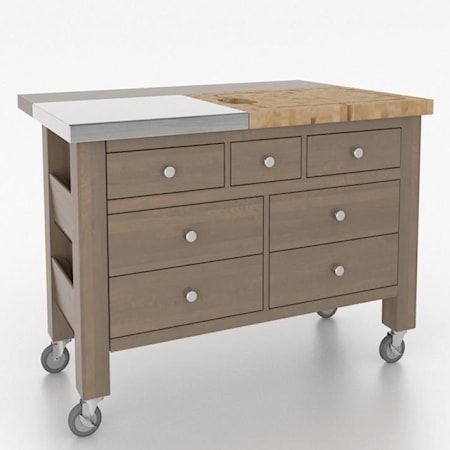 Transitional Customizable Kitchen Island with Removable Butcher Block and Wheels