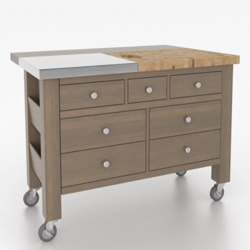 Transitional Kitchen Island with Stainless Steel Top and Drop Leaf