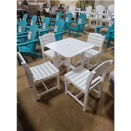 5 Pc Traditional Dining Set with 4 Side Chairs and a 30 Inch Square Table in White