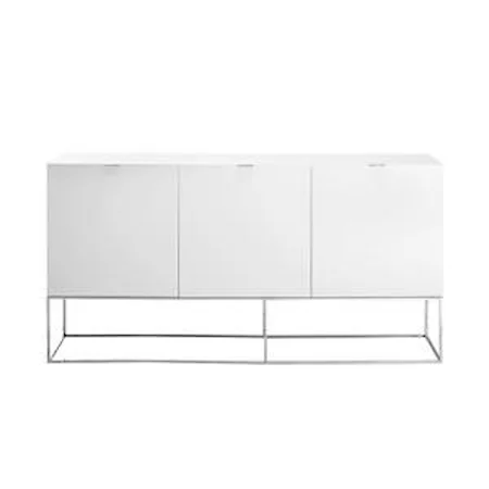 High Gloss White Lacquer Buffet with Stainless Steel Base
