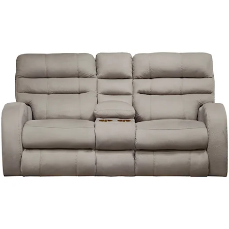 Contemporary Power Lay Flay Reclining Console Loveseat with Power Headrest