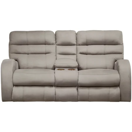 Contemporary Power Lay Flay Reclining Console Loveseat with Power Headrest and Lumbar