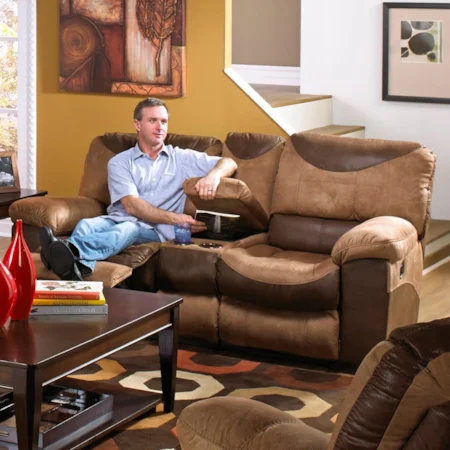 Reclining Console Loveseat with Slight Country Charm