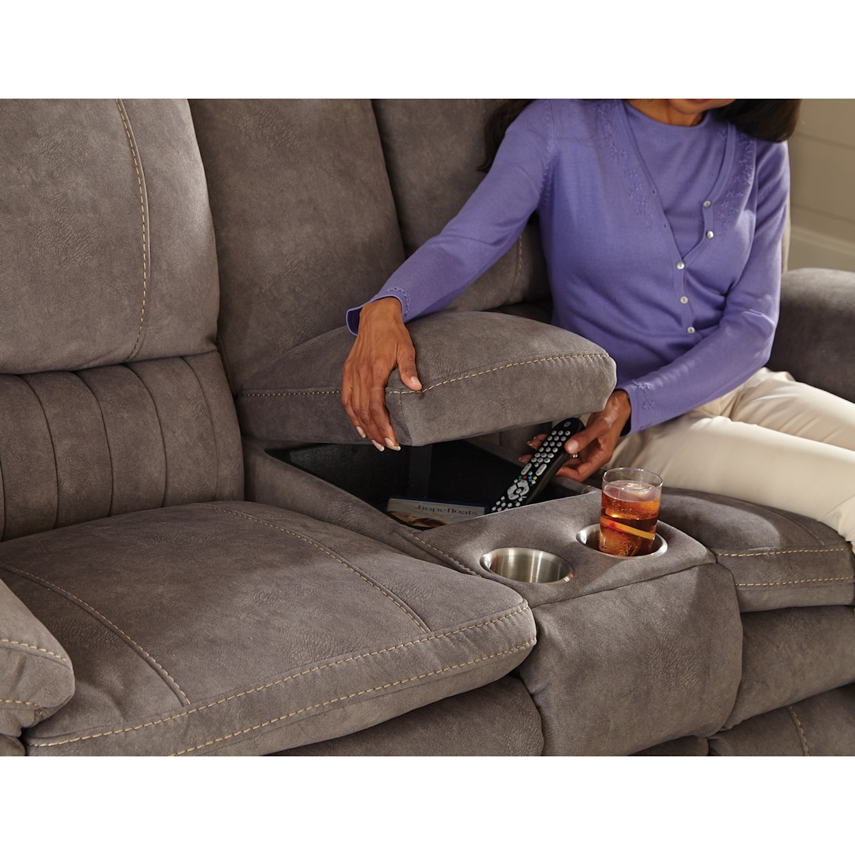 Catnapper Carey Power Lay Flat Reclining Console Loveseat