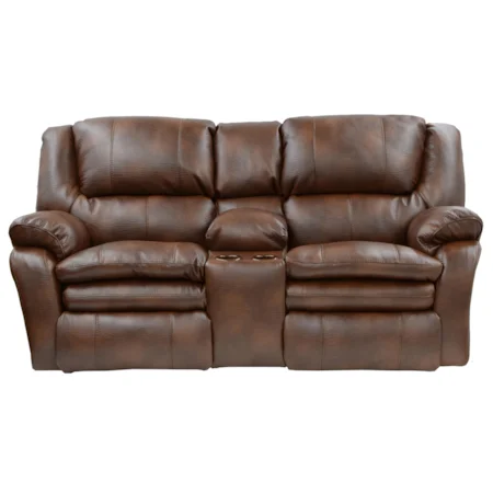 2 Seat Leather "Lay Flat" Reclining Console Love Seat with Cupholders
