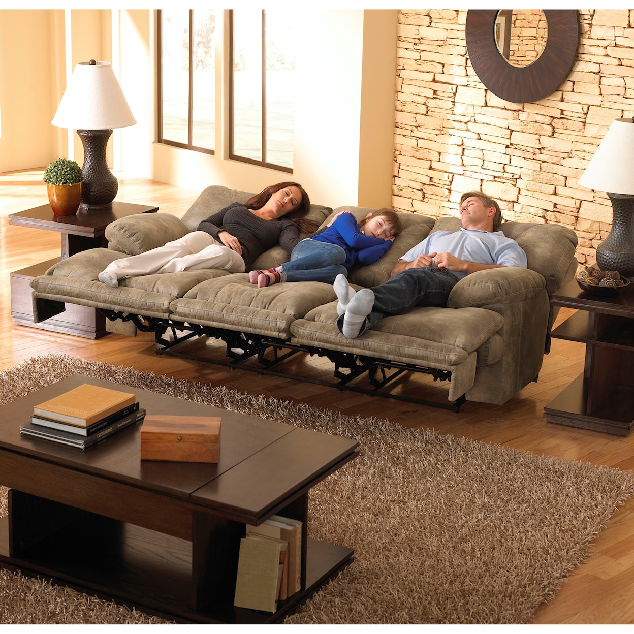 Carolina Furniture 438 Voyager Power Lay Flat Reclining Sofa and Table