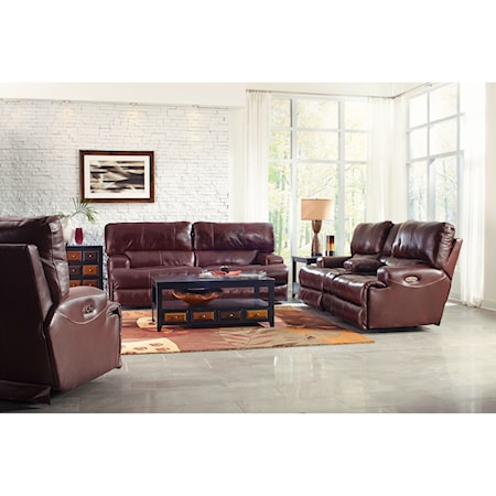 Casual 3-Piece Living Room Set with Storage Console Loveseat