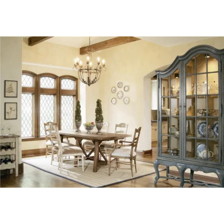 Rectangular Table and Ladder Back Arm and Side Chairs