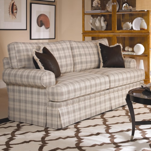 Customizable Stationary Sofa with Sock Arms and Dressmaker Skirt