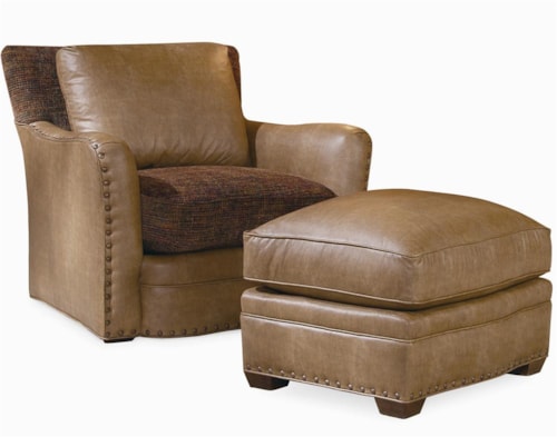 Upholstered Chair & Ottoman with Nail Head Trim