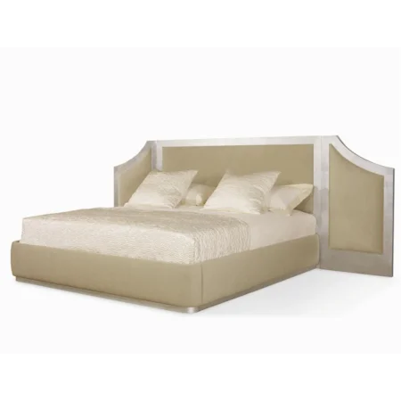 King Upholstered Panel Bed with Upholstered Wings