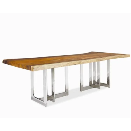 Solid Wood Slab Top with Polished Stainless Steel Base