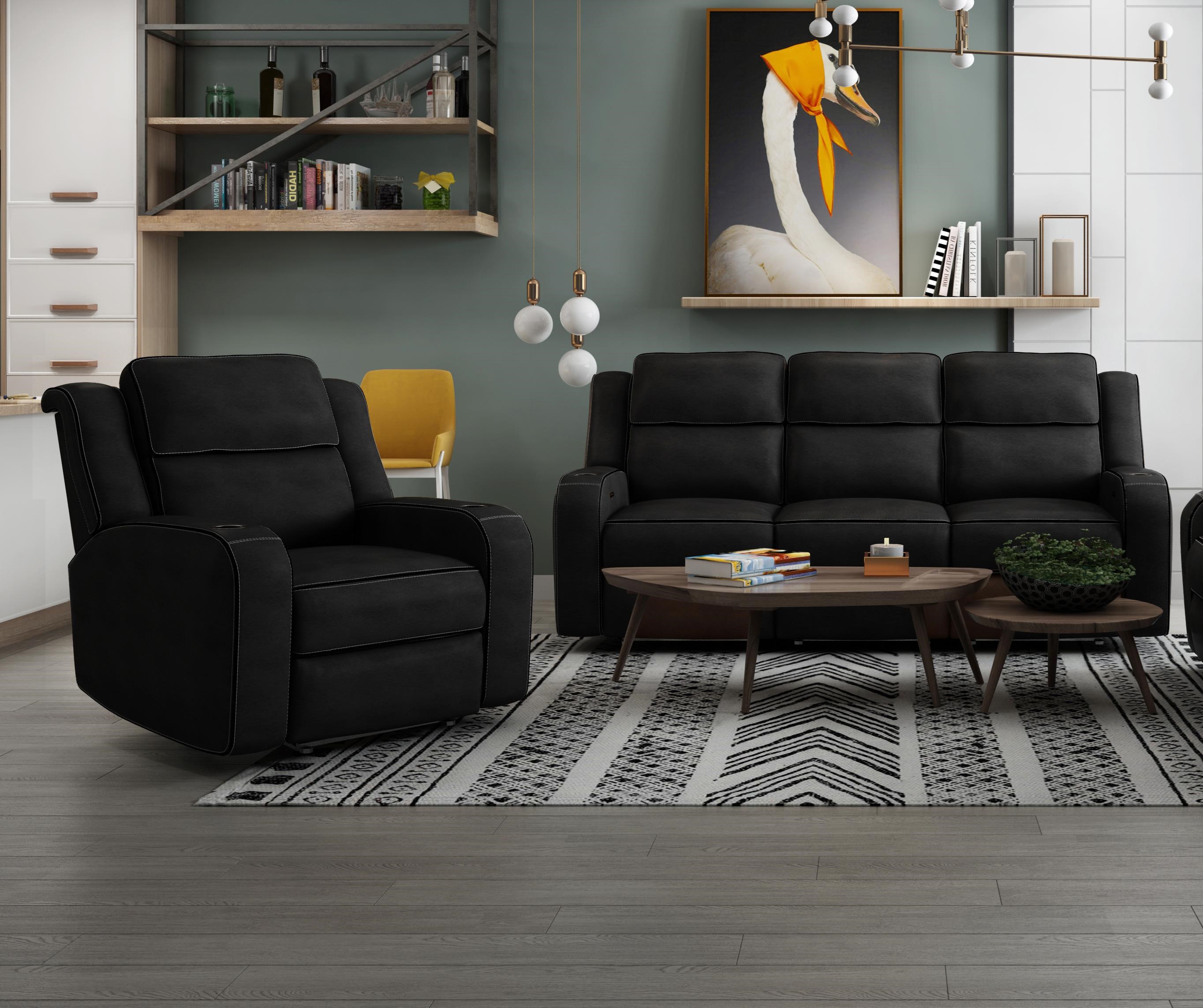 Reclining power sofa with drop outlet down table and power headrest