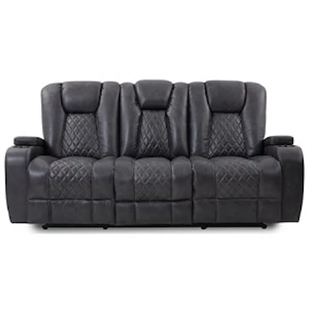 Contemporary Reclining Sofa with Drop-Down Table and Lights