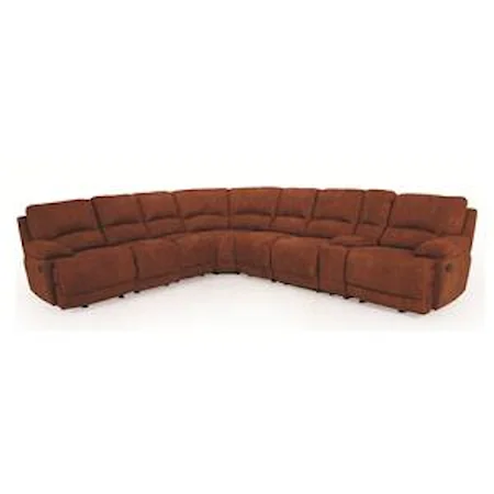 Casual Reclining Sectional Sofa with Right Storage Console and Cupholders