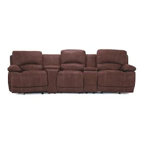 3-Seat Leather Theater Seating with Consoles and Cupholders