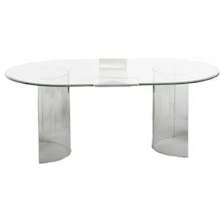 "C" Base Racetrack OvalGlass Top Dining Table