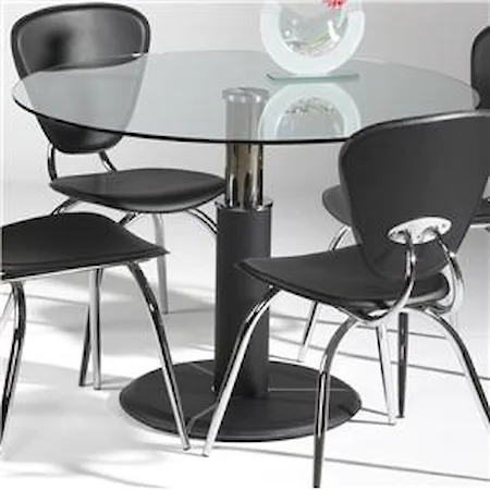 Round Glass Top Table with Chrome Finish & Black PVC Pedestal