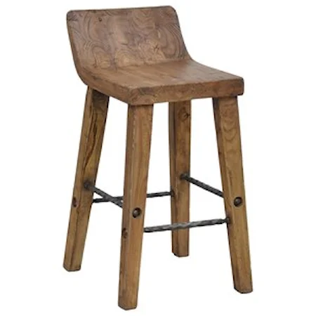 Practical Low Counter Stool with Iron Footrest