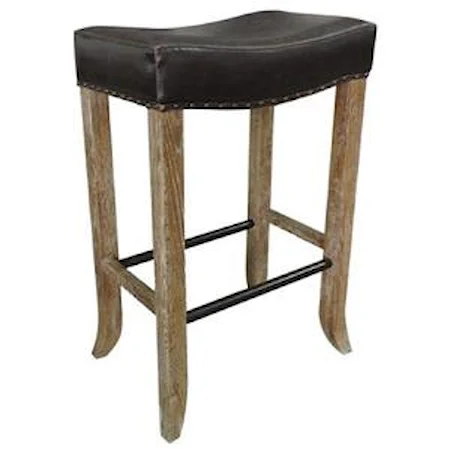 Backless Bar Stool with Inspired Leather Seat and Flared Legs
