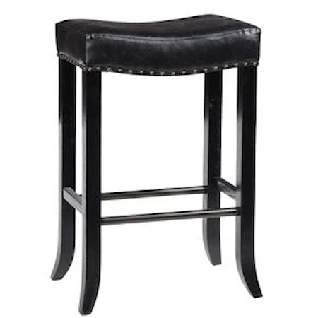 Backless Bar Stool with Inspired Leather Seat and Flared Legs