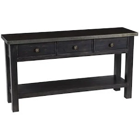 Black Hand Distressed Console Table with Trestle Base