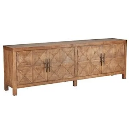 Checkerboard Solid Pine Four Door Sideboard with Iron Hardware
