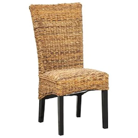 Woven Rattan Dining Side Chair with Black Legs