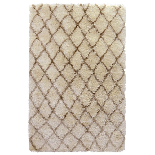 Handwoven Diamond Patterned Rectangular Ivory Shag Rug