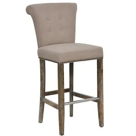 Traditionally Styled Tan Bar Stool with Rustic Legs