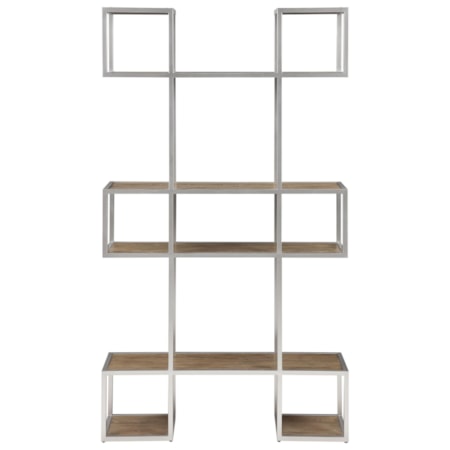 Contemporary 6-Shelf Open Bookcase with Champagne Gold Coated Silver Iron Frame