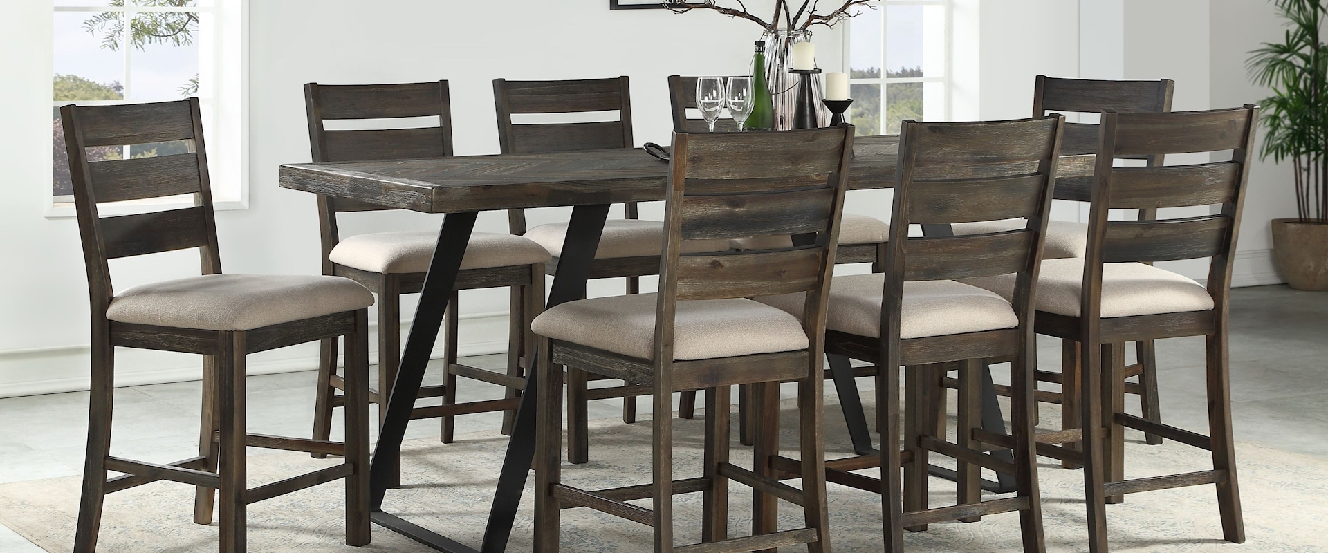 Transitional 9-Piece Counter-Height Table and Chair Set