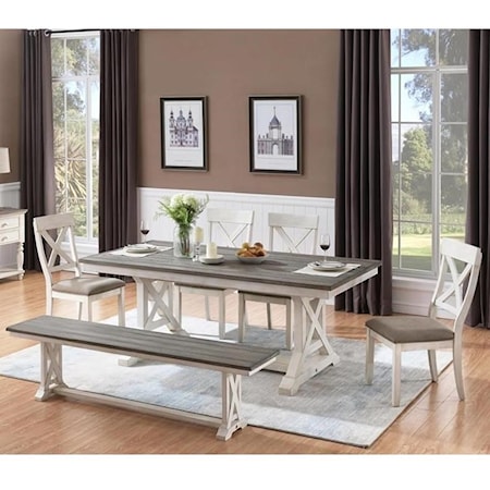 6-Piece Table and Chair Set with Bench