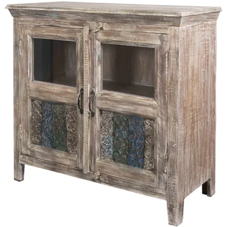 Two-Door One-Shelf Occasional Cabinet with Glass & Printblock Panels