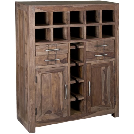 Two-Door Four Drawer Wine Bar with Stemware Racks & Bottle Cubbyholes