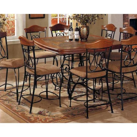 Pub Table and 8 Wood and Metal Barstools