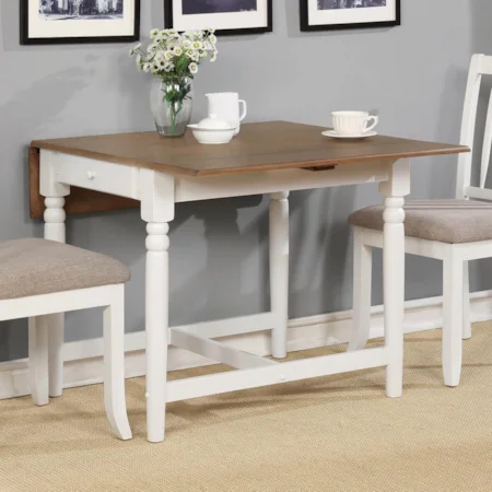 Casual Dining Table with Drop Leaves and Storage Drawer